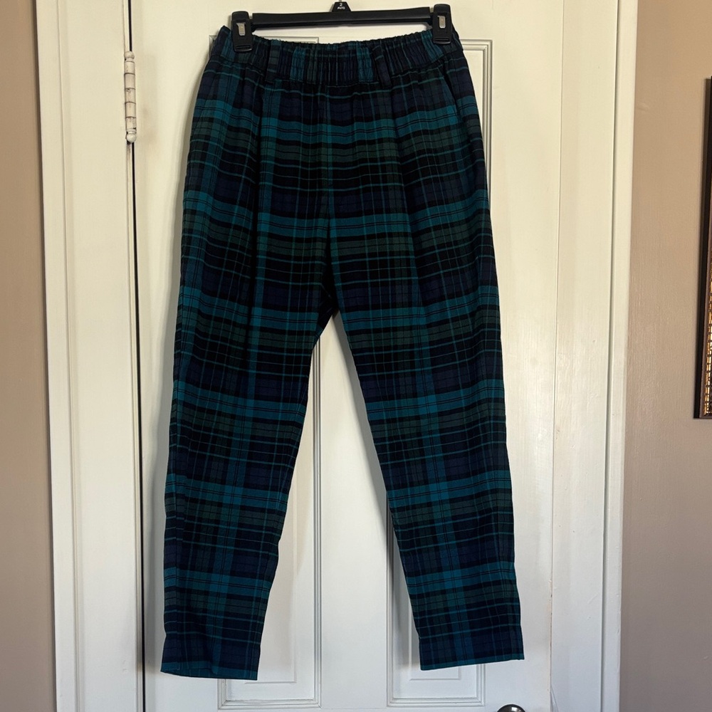 Plaid work or lounge Pants - navy black  and Green